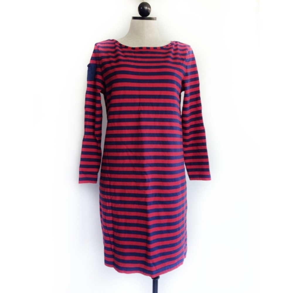 Vineyard Vines Striped Nautical Long Sleeve Dress Red Navy Boat Neck Size Small